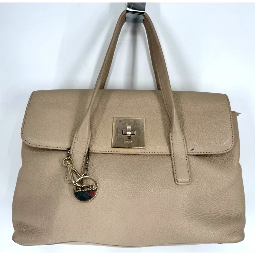 Dkny Donna Karan Luxurious Soft Tan Cream Leather Satchel Tote Flap Bag Handbag